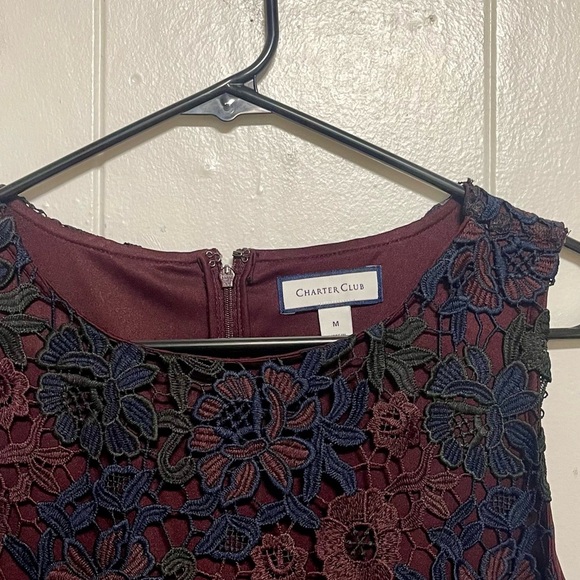 Charter Club Floral Lace Sleeveless Top - Burgundy and Navy Size Medium - Picture 3 of 4